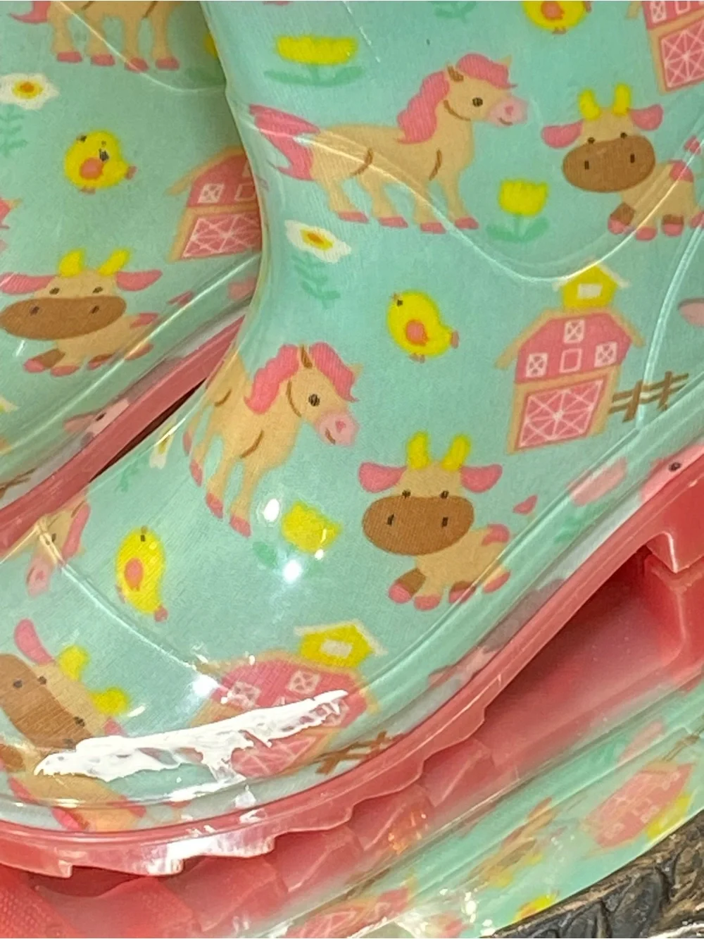 Western Chief Mint Green Farm Animal Rain Boots with Pink Soles